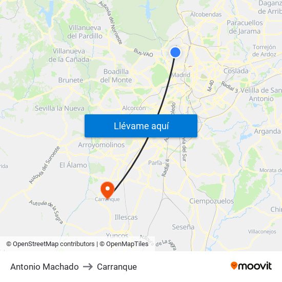 Antonio Machado to Carranque map