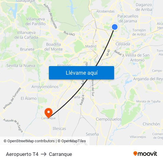 Aeropuerto T4 to Carranque map