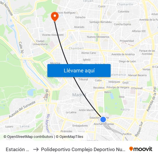 Estación De Atocha to Polideportivo Complejo Deportivo Nuestra Señora De La Almudena map
