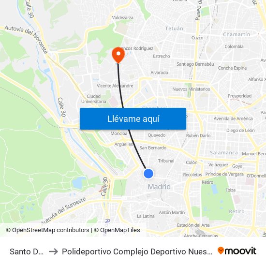 Santo Domingo to Polideportivo Complejo Deportivo Nuestra Señora De La Almudena map
