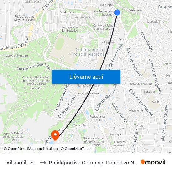 Villaamil - San Restituto to Polideportivo Complejo Deportivo Nuestra Señora De La Almudena map