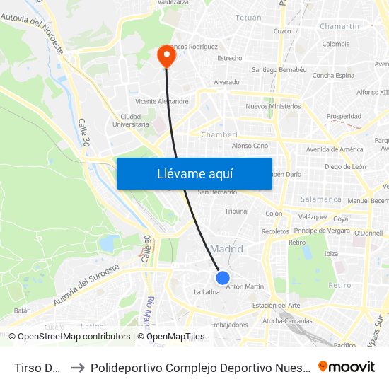 Tirso De Molina to Polideportivo Complejo Deportivo Nuestra Señora De La Almudena map
