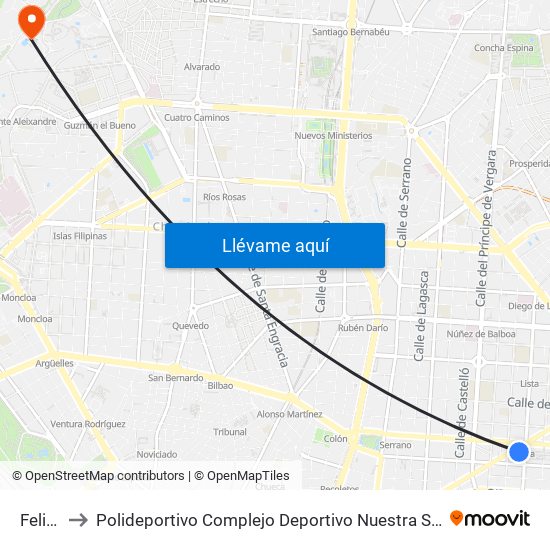 Felipe II to Polideportivo Complejo Deportivo Nuestra Señora De La Almudena map