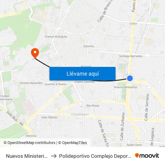 Nuevos Ministerios - Centro Comercial to Polideportivo Complejo Deportivo Nuestra Señora De La Almudena map