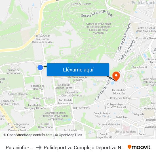 Paraninfo - Informática to Polideportivo Complejo Deportivo Nuestra Señora De La Almudena map