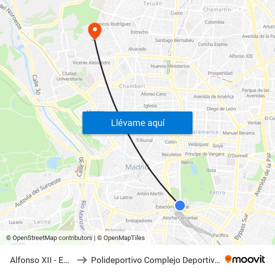 Alfonso XII - Estación De Atocha to Polideportivo Complejo Deportivo Nuestra Señora De La Almudena map