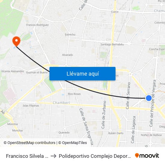 Francisco Silvela - Príncipe De Vergara to Polideportivo Complejo Deportivo Nuestra Señora De La Almudena map