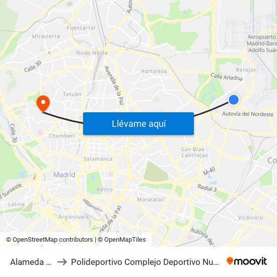 Alameda De Osuna to Polideportivo Complejo Deportivo Nuestra Señora De La Almudena map