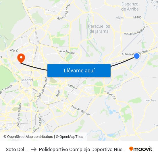 Soto Del Henares to Polideportivo Complejo Deportivo Nuestra Señora De La Almudena map