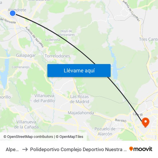 Alpedrete to Polideportivo Complejo Deportivo Nuestra Señora De La Almudena map