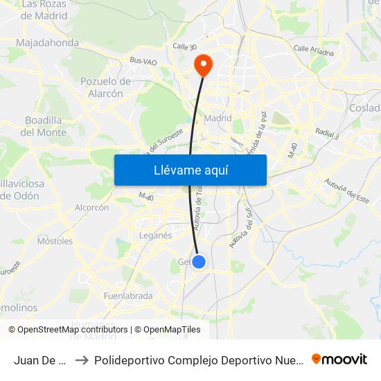 Juan De La Cierva to Polideportivo Complejo Deportivo Nuestra Señora De La Almudena map