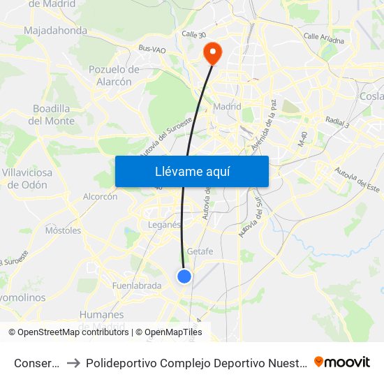 Conservatorio to Polideportivo Complejo Deportivo Nuestra Señora De La Almudena map