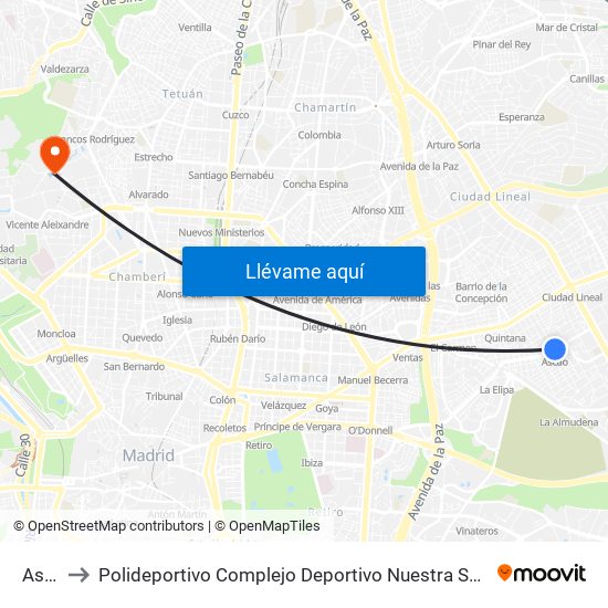 Ascao to Polideportivo Complejo Deportivo Nuestra Señora De La Almudena map
