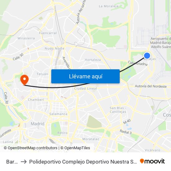 Barajas to Polideportivo Complejo Deportivo Nuestra Señora De La Almudena map