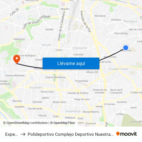 Esperanza to Polideportivo Complejo Deportivo Nuestra Señora De La Almudena map
