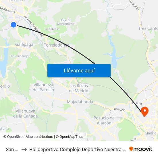 San Yago to Polideportivo Complejo Deportivo Nuestra Señora De La Almudena map
