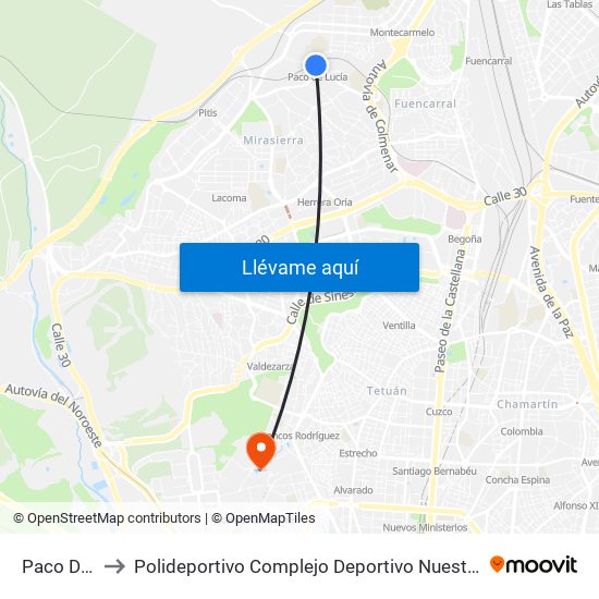 Paco De Lucía to Polideportivo Complejo Deportivo Nuestra Señora De La Almudena map
