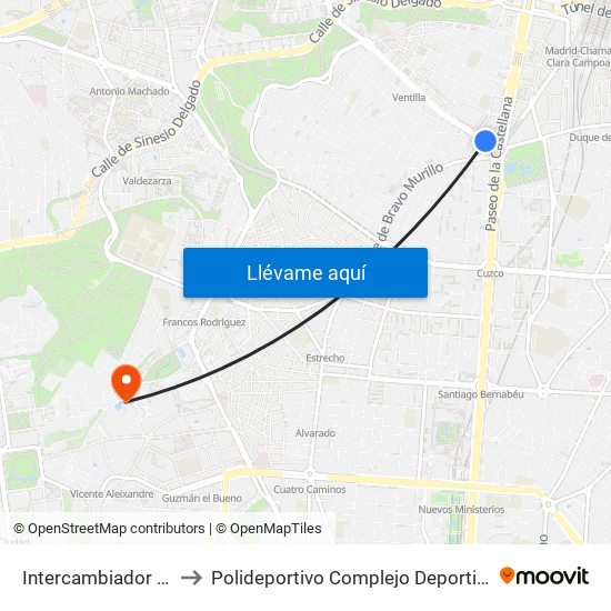 Intercambiador De Plaza De Castilla to Polideportivo Complejo Deportivo Nuestra Señora De La Almudena map