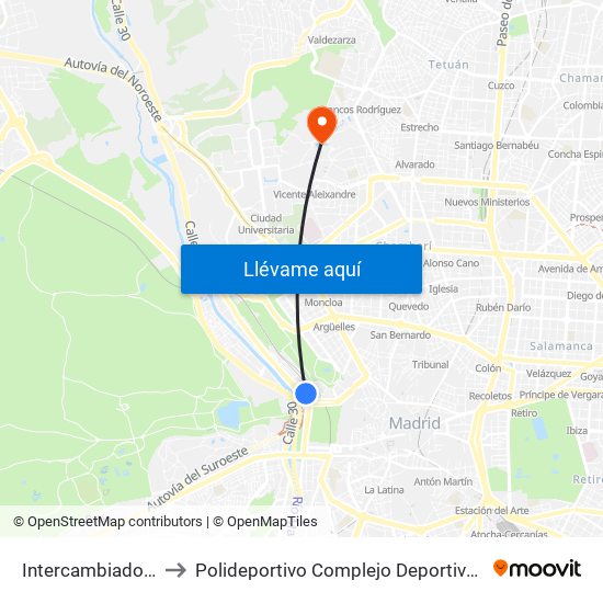 Intercambiador De Príncipe Pío to Polideportivo Complejo Deportivo Nuestra Señora De La Almudena map