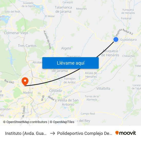 Instituto (Avda. Guadalajara), Cabanillas Del Campo to Polideportivo Complejo Deportivo Nuestra Señora De La Almudena map