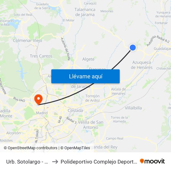 Urb. Sotolargo - Olmos, Valdeaveruelo to Polideportivo Complejo Deportivo Nuestra Señora De La Almudena map