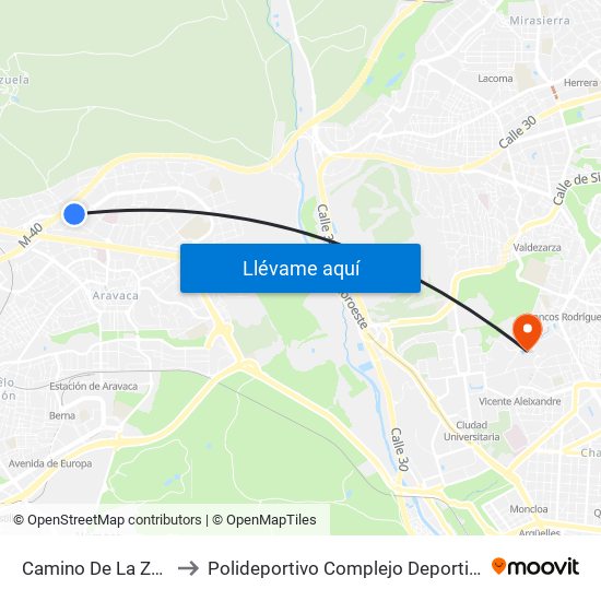 Camino De La Zarzuela - Valdemarín to Polideportivo Complejo Deportivo Nuestra Señora De La Almudena map