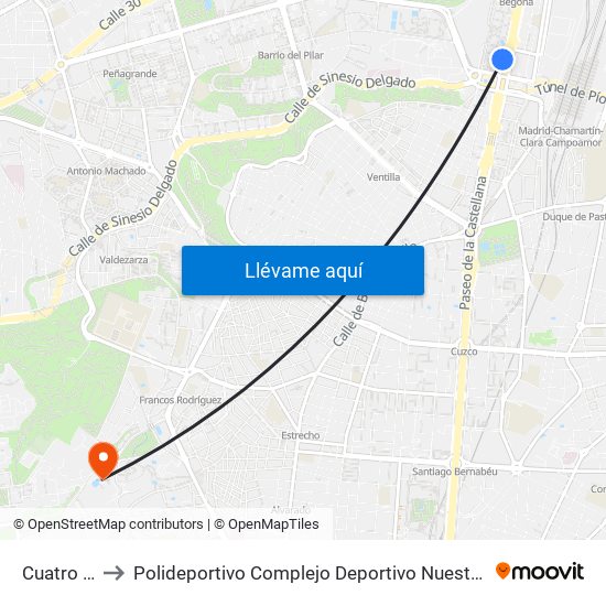 Cuatro Torres to Polideportivo Complejo Deportivo Nuestra Señora De La Almudena map