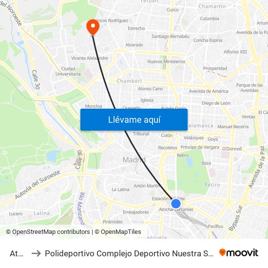 Atocha to Polideportivo Complejo Deportivo Nuestra Señora De La Almudena map