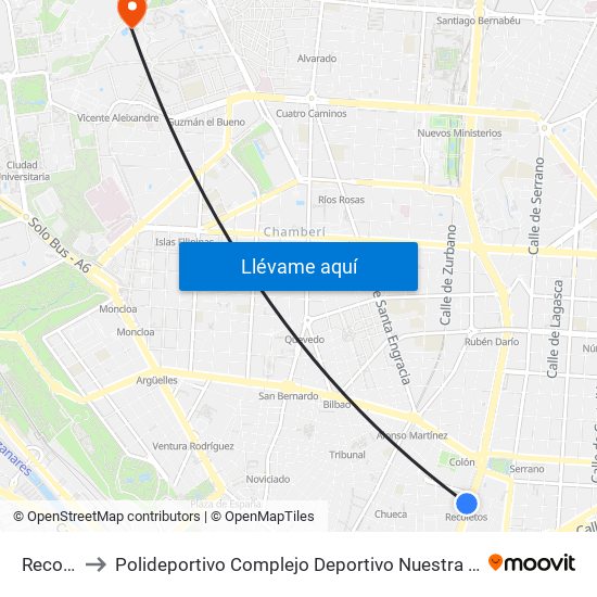 Recoletos to Polideportivo Complejo Deportivo Nuestra Señora De La Almudena map