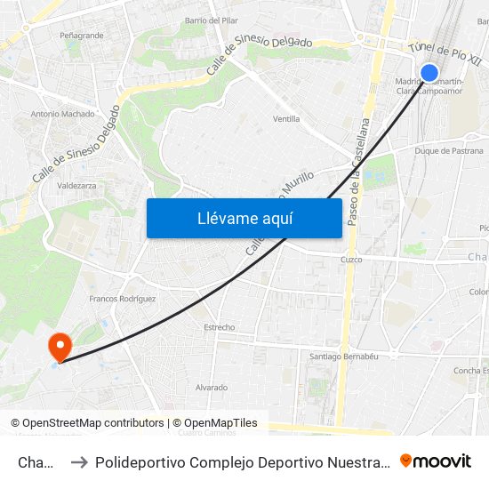 Chamartín to Polideportivo Complejo Deportivo Nuestra Señora De La Almudena map