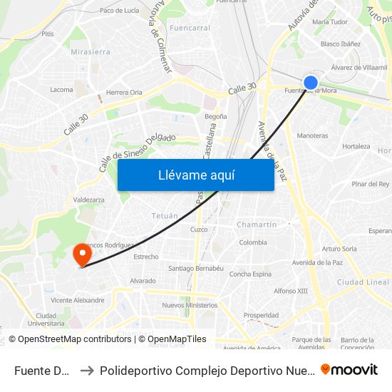 Fuente De La Mora to Polideportivo Complejo Deportivo Nuestra Señora De La Almudena map