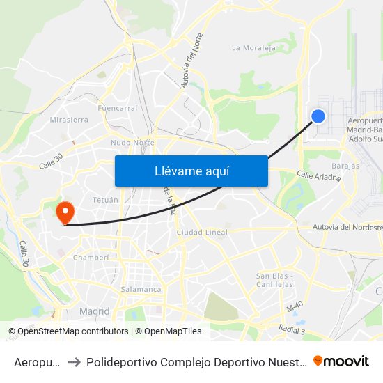 Aeropuerto T4 to Polideportivo Complejo Deportivo Nuestra Señora De La Almudena map