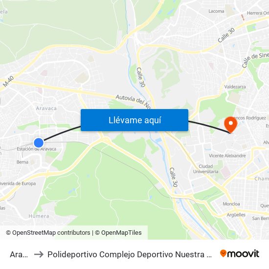 Aravaca to Polideportivo Complejo Deportivo Nuestra Señora De La Almudena map