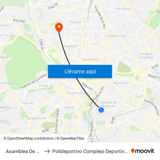 Asamblea De Madrid - Entrevías to Polideportivo Complejo Deportivo Nuestra Señora De La Almudena map