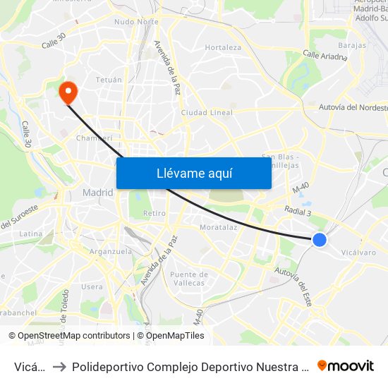 Vicálvaro to Polideportivo Complejo Deportivo Nuestra Señora De La Almudena map