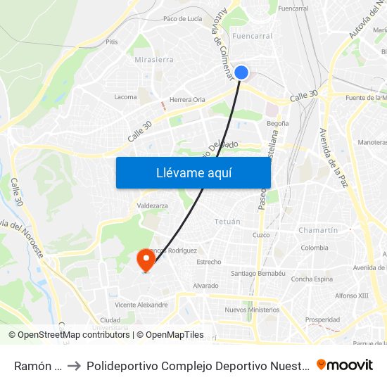 Ramón Y Cajal to Polideportivo Complejo Deportivo Nuestra Señora De La Almudena map
