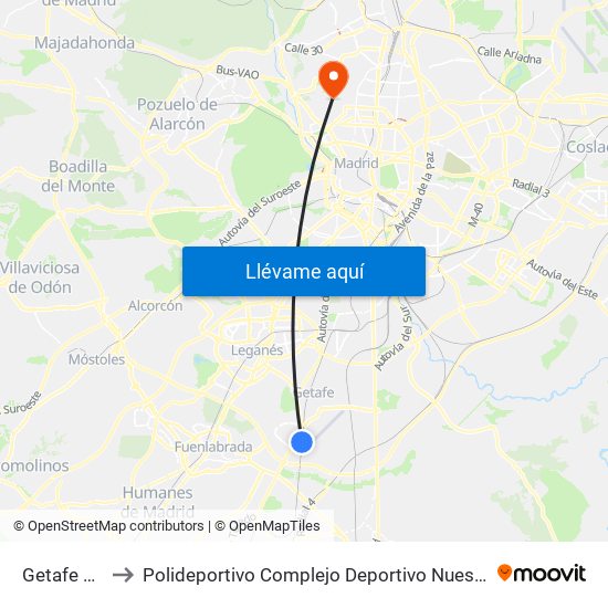 Getafe Sector 3 to Polideportivo Complejo Deportivo Nuestra Señora De La Almudena map