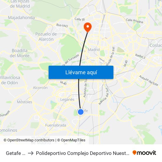 Getafe Centro to Polideportivo Complejo Deportivo Nuestra Señora De La Almudena map