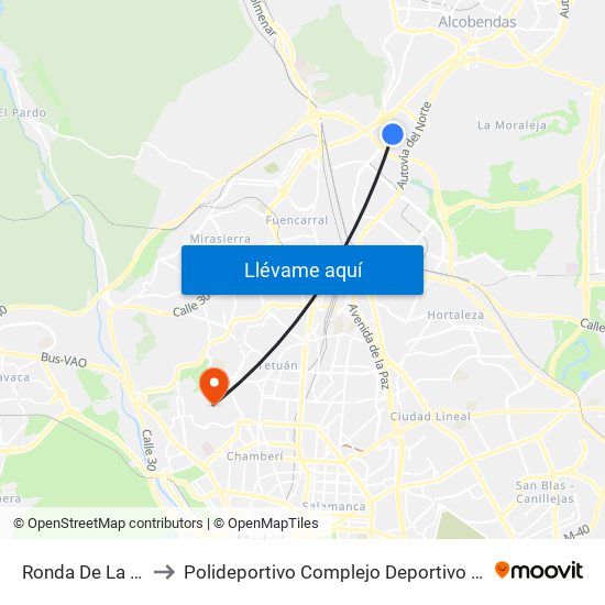 Ronda De La Comunicación to Polideportivo Complejo Deportivo Nuestra Señora De La Almudena map