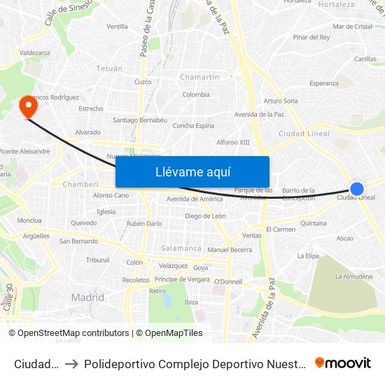 Ciudad Lineal to Polideportivo Complejo Deportivo Nuestra Señora De La Almudena map