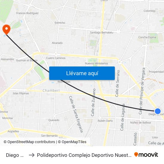 Diego De León to Polideportivo Complejo Deportivo Nuestra Señora De La Almudena map