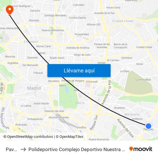 Pavones to Polideportivo Complejo Deportivo Nuestra Señora De La Almudena map