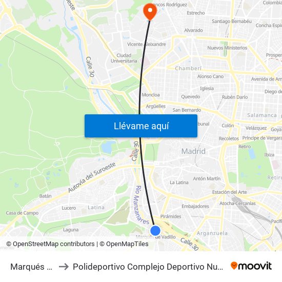 Marqués De Vadillo to Polideportivo Complejo Deportivo Nuestra Señora De La Almudena map