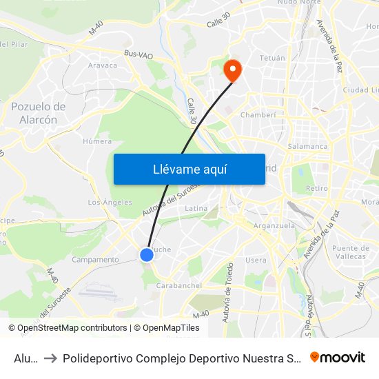 Aluche to Polideportivo Complejo Deportivo Nuestra Señora De La Almudena map