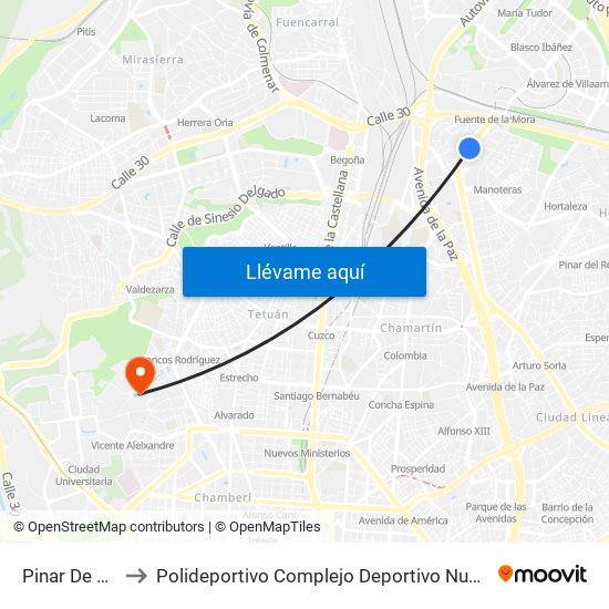 Pinar De Chamartín to Polideportivo Complejo Deportivo Nuestra Señora De La Almudena map