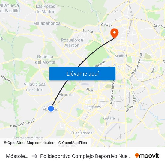 Móstoles Central to Polideportivo Complejo Deportivo Nuestra Señora De La Almudena map