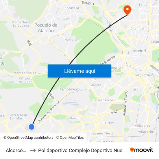 Alcorcón Central to Polideportivo Complejo Deportivo Nuestra Señora De La Almudena map