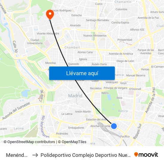 Menéndez Pelayo to Polideportivo Complejo Deportivo Nuestra Señora De La Almudena map