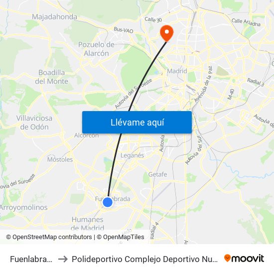Fuenlabrada Central to Polideportivo Complejo Deportivo Nuestra Señora De La Almudena map