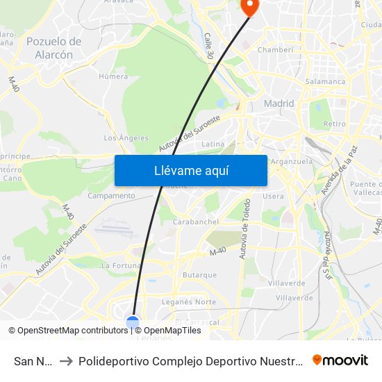 San Nicasio to Polideportivo Complejo Deportivo Nuestra Señora De La Almudena map